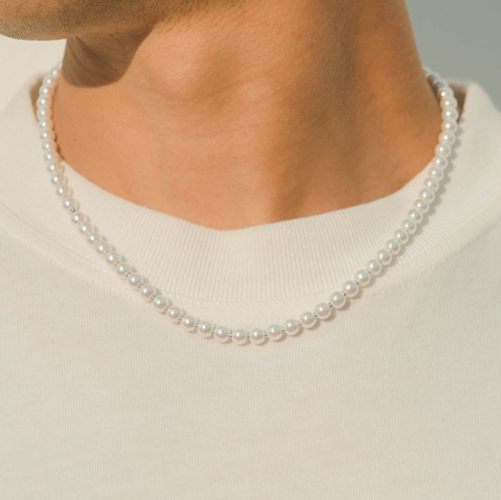 6mm Beaded Pearl Necklace - White - Cernucci